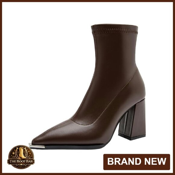 Pointed Toe Ankle Boots High Heel Leather Memory Foam Women's Shoes